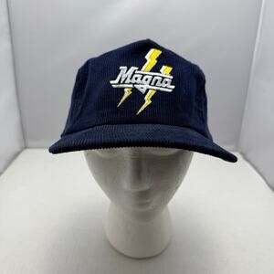 Vtg Magna Navy Blue Corduroy Lightning Bolt Embroidered Snapback Hat Size OSFA